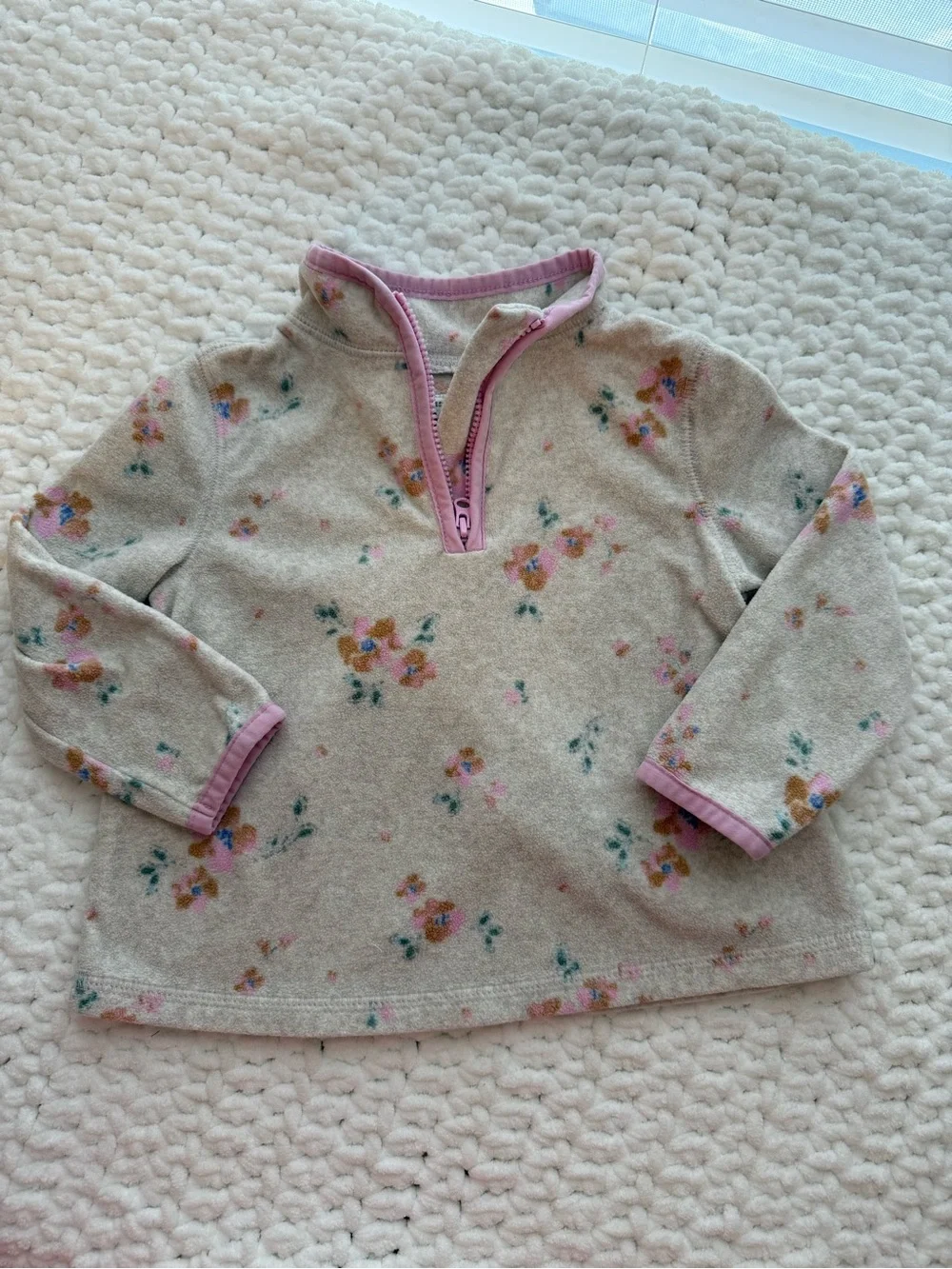 OshKosh B'gosh Beige Floral Fleece Pullover with Pink Trim